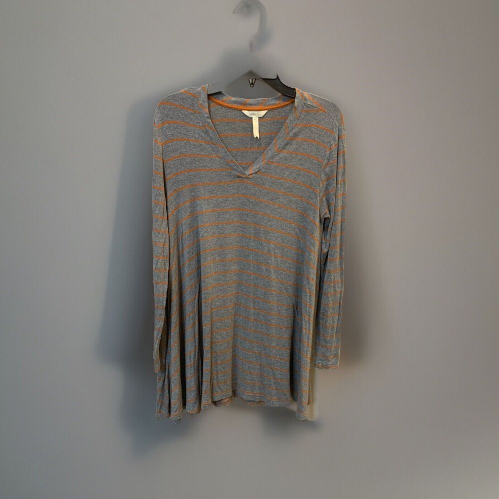 Womens Matilda‎ Jane Tunic Swing Top Gray Orange Stripe Long Sleeve Size Large